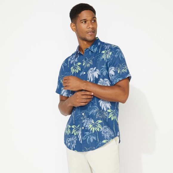 NWT Nautica Men's Tropical Print Linen Short Sleeve Shirt M - Picture 1 of 6